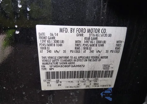 2015 Ford Explorer Xlt from USA, damaged, VIN 1FM5K8D80FGA05872